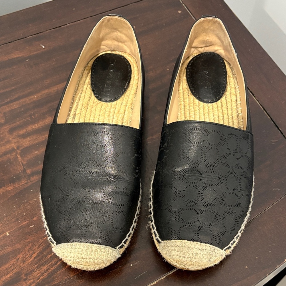 Coach Black and Tan Espadrille Flats